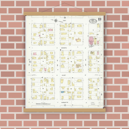 Old map wall art mockup — magnetic wood frame on brick wall — Sanborn Fire Insurance Map from La Salle, La Salle County, Illinois (1911), Sheet #0013