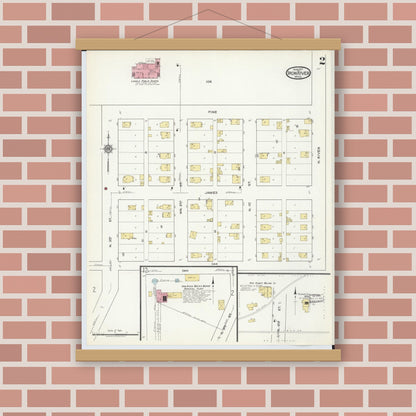 Old map wall art mockup — magnetic wood frame on brick wall — Sanborn Fire Insurance Map from Iron River, Iron County, Michigan (1917), Sheet #0002