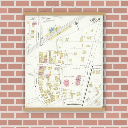 Old map wall art mockup — magnetic wood frame on brick wall — Sanborn Fire Insurance Map from Rye, Westchester County, New York (1912), Sheet #0003