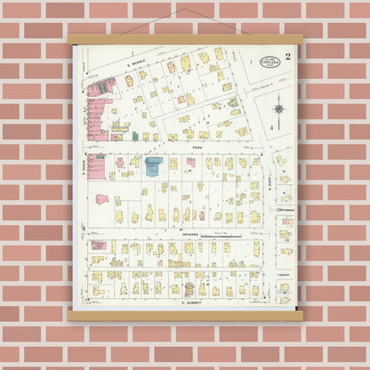 Old map wall art mockup — magnetic wood frame on brick wall — Sanborn Fire Insurance Map from Chelsea, Washtenaw County, Michigan (1909), Sheet #0002