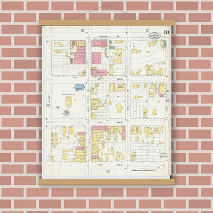 Old map wall art mockup — magnetic wood frame on brick wall — Sanborn Fire Insurance Map from Ashland, Ashland County, Wisconsin (1901), Sheet #0019
