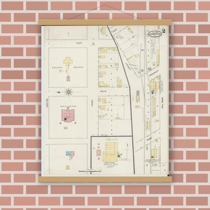 Old map wall art mockup — magnetic wood frame on brick wall — Sanborn Fire Insurance Map from Cambridge, Henry County, Illinois (1894), Sheet #0002