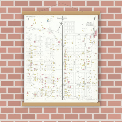 Old map wall art mockup — magnetic wood frame on brick wall — Sanborn Fire Insurance Map from New Richmond, Clermont County, Ohio (1933), Sheet #0004