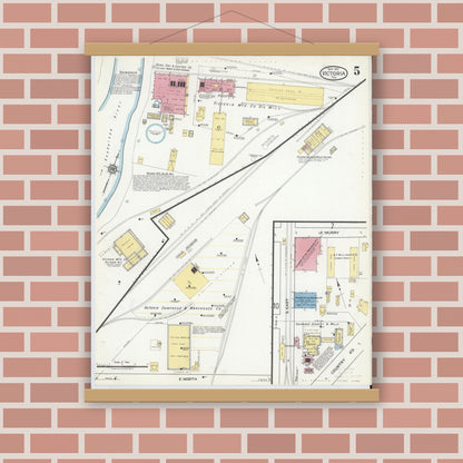 Old map wall art mockup — magnetic wood frame on brick wall — Sanborn Fire Insurance Map from Victoria, Victoria County, Texas (1917), Sheet #0005