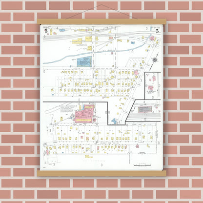 Old map wall art mockup — magnetic wood frame on brick wall — Sanborn Fire Insurance Map from Leetonia, Columbiana County, Ohio (1950), Sheet #0005