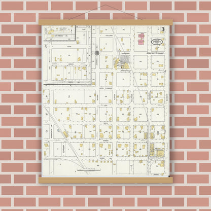Old map wall art mockup — magnetic wood frame on brick wall — Sanborn Fire Insurance Map from Perry, Taylor County, Florida (1917), Sheet #0003