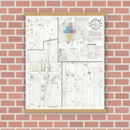 Old map wall art mockup — magnetic wood frame on brick wall — Sanborn Fire Insurance Map from Archer City, Archer County, Texas (1934) - Complete Map Set