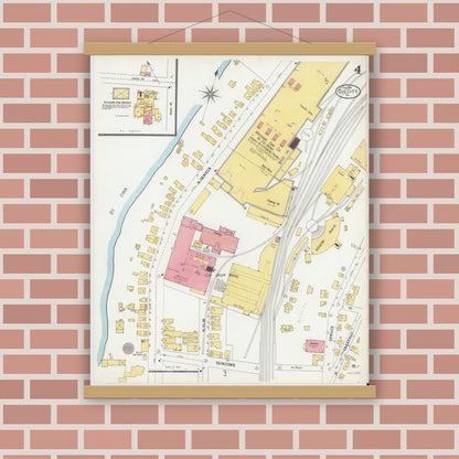 Old map wall art mockup — magnetic wood frame on brick wall — Sanborn Fire Insurance Map from Oil City, Venango County, Pennsylvania (1901), Sheet #0004