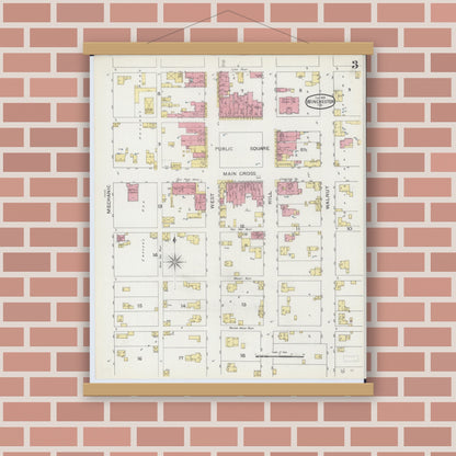 Old map wall art mockup — magnetic wood frame on brick wall — Sanborn Fire Insurance Map from Winchester, Scott County, Illinois (1894), Sheet #0003