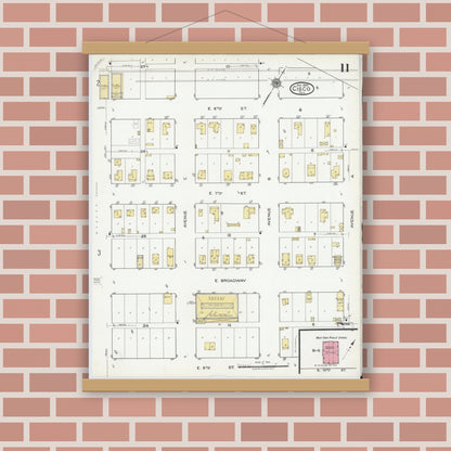 Old map wall art mockup — magnetic wood frame on brick wall — Sanborn Fire Insurance Map from Cisco, Eastland County, Texas (1920), Sheet #0011