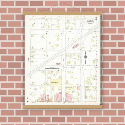 Old map wall art mockup — magnetic wood frame on brick wall — Sanborn Fire Insurance Map from Osceola, Clarke County, Iowa (1913), Sheet #0002