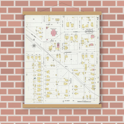 Old map wall art mockup — magnetic wood frame on brick wall — Sanborn Fire Insurance Map from Mount Vernon, Jefferson County, Illinois (1902), Sheet #0007