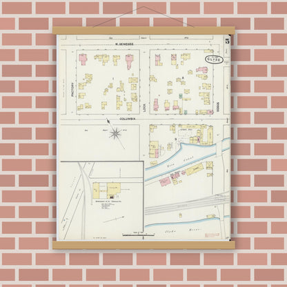 Old map wall art mockup — magnetic wood frame on brick wall — Sanborn Fire Insurance Map from Clyde, Wayne County, New York (1890), Sheet #0005