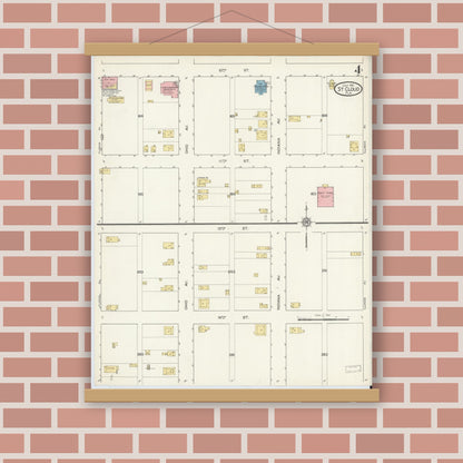 Old map wall art mockup — magnetic wood frame on brick wall — Sanborn Fire Insurance Map from Saint Cloud, Osceola County, Florida (1915), Sheet #0004
