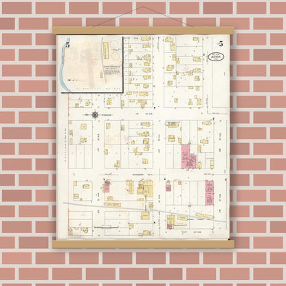 Old map wall art mockup — magnetic wood frame on brick wall — Sanborn Fire Insurance Map from Aitkin, Aitkin County, Minnesota (1936), Sheet #0005