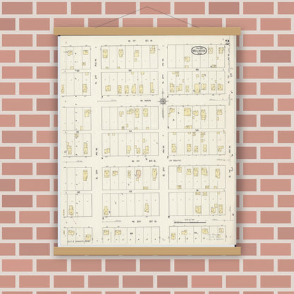 Old map wall art mockup — magnetic wood frame on brick wall — Sanborn Fire Insurance Map from Melrose, Stearns County, Minnesota (1914), Sheet #0002