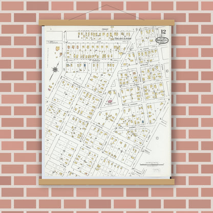 Old map wall art mockup — magnetic wood frame on brick wall — Sanborn Fire Insurance Map from Boyne City, Charlevoix County, Michigan (1919), Sheet #0012