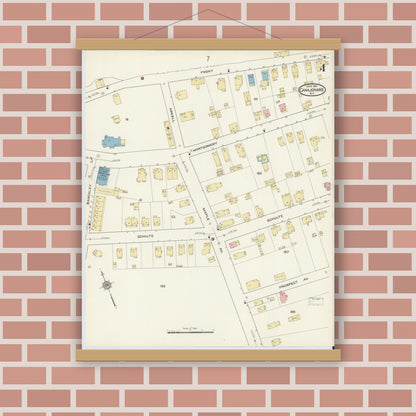 Old map wall art mockup — magnetic wood frame on brick wall — Sanborn Fire Insurance Map from Canajoharie, Montgomery County, New York (1915), Sheet #0004