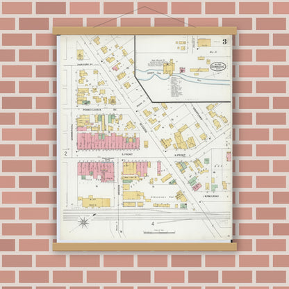 Old map wall art mockup — magnetic wood frame on brick wall — Sanborn Fire Insurance Map from Dowagiac, Cass County, Michigan (1899), Sheet #0003