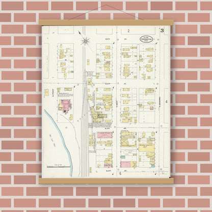 Old map wall art mockup — magnetic wood frame on brick wall — Sanborn Fire Insurance Map from Crookston, Polk County, Minnesota (1906), Sheet #0003