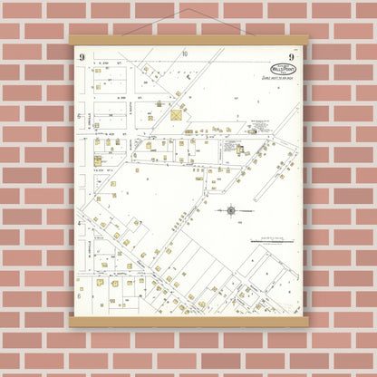 Old map wall art mockup — magnetic wood frame on brick wall — Sanborn Fire Insurance Map from Wills Point, Van Zandt County, Texas (1923), Sheet #0009