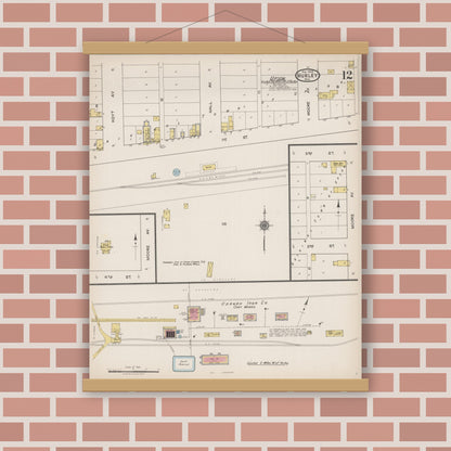 Old map wall art mockup — magnetic wood frame on brick wall — Sanborn Fire Insurance Map from Hurley, Iron County, Wisconsin (1922), Sheet #0012