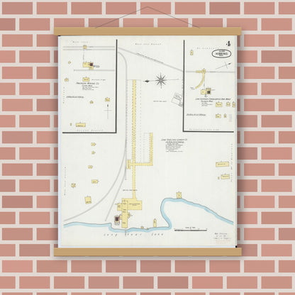 Old map wall art mockup — magnetic wood frame on brick wall — Sanborn Fire Insurance Map from Hibbing, Saint Louis County, Minnesota (1900), Sheet #0004