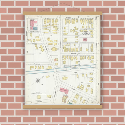 Old map wall art mockup — magnetic wood frame on brick wall — Sanborn Fire Insurance Map from Rome, Oneida County, New York (1899), Sheet #0005