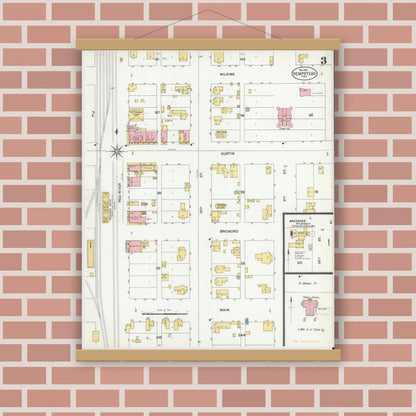 Old map wall art mockup — magnetic wood frame on brick wall — Sanborn Fire Insurance Map from Hempstead, Waller County, Texas (1901), Sheet #0003