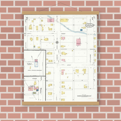 Old map wall art mockup — magnetic wood frame on brick wall — Sanborn Fire Insurance Map from Carthage, Hancock County, Illinois (1926), Sheet #0007