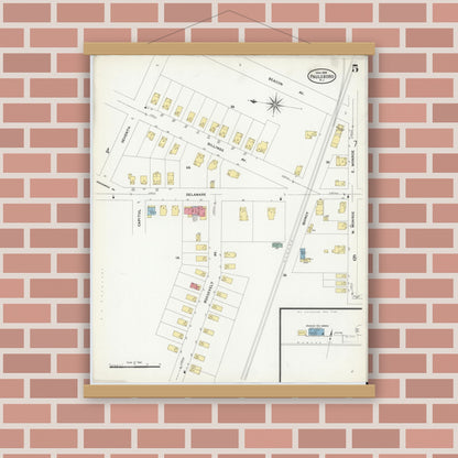 Old map wall art mockup — magnetic wood frame on brick wall — Sanborn Fire Insurance Map from Paulsboro, Gloucester County, New Jersey (1909), Sheet #0005