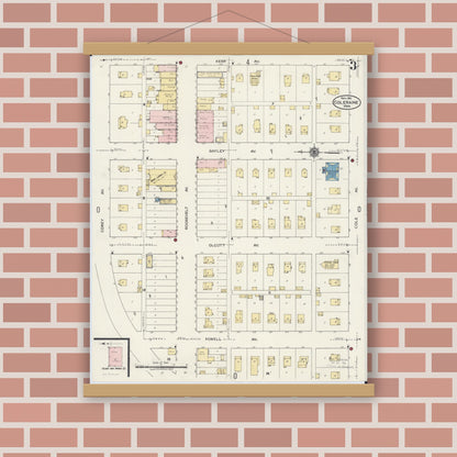 Old map wall art mockup — magnetic wood frame on brick wall — Sanborn Fire Insurance Map from Coleraine, Itasca County, Minnesota (1921), Sheet #0003