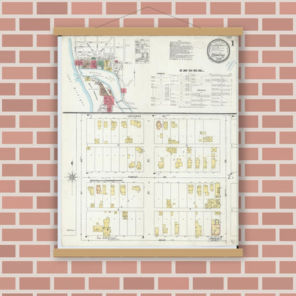 Old map wall art mockup — magnetic wood frame on brick wall — Sanborn Fire Insurance Map from Frankfort, Benzie County, Michigan (1899) - Complete Map Set