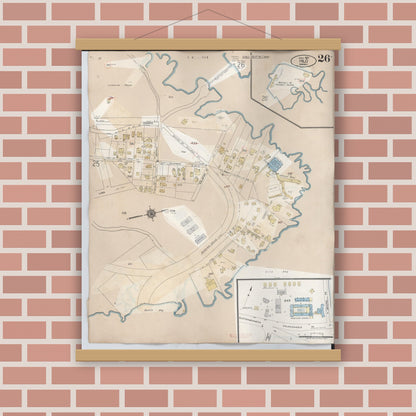 Old map wall art mockup — magnetic wood frame on brick wall — Sanborn Fire Insurance Map from Hilo, Hawaii County, Hawaii (1957), Sheet #0026