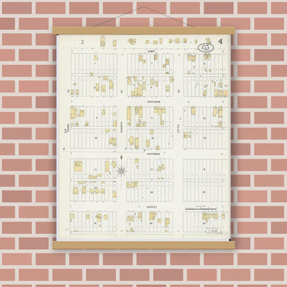 Old map wall art mockup — magnetic wood frame on brick wall — Sanborn Fire Insurance Map from Ely, Saint Louis County, Minnesota (1897), Sheet #0004