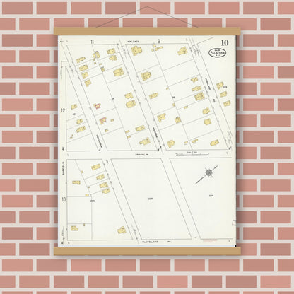 Old map wall art mockup — magnetic wood frame on brick wall — Sanborn Fire Insurance Map from Palmyra, Burlington County, New Jersey (1911), Sheet #0010