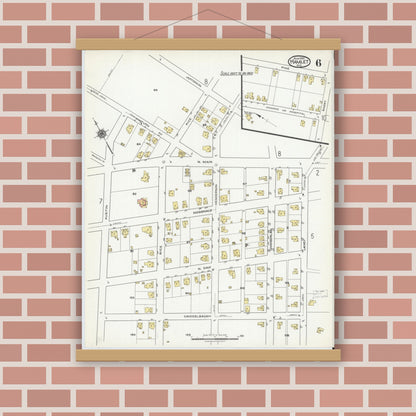 Old map wall art mockup — magnetic wood frame on brick wall — Sanborn Fire Insurance Map from Hamlet, Richmond County, North Carolina (1920), Sheet #0006