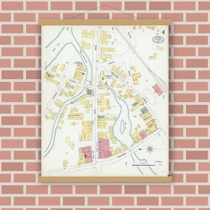 Old map wall art mockup — magnetic wood frame on brick wall — Sanborn Fire Insurance Map from Athol, Worcester County, Massachusetts (1900), Sheet #0004