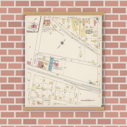 Old map wall art mockup — magnetic wood frame on brick wall — Sanborn Fire Insurance Map from London, Madison County, Ohio (1921), Sheet #0006