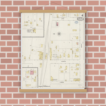 Old map wall art mockup — magnetic wood frame on brick wall — Sanborn Fire Insurance Map from Knoxville, Knox County, Illinois (1894), Sheet #0004
