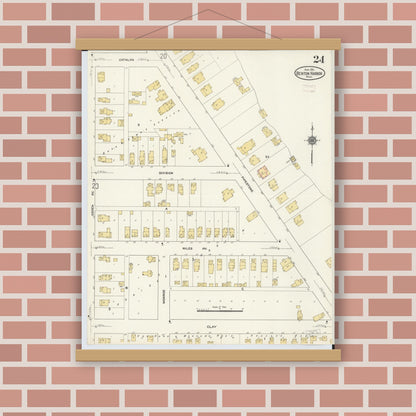 Old map wall art mockup — magnetic wood frame on brick wall — Sanborn Fire Insurance Map from Benton Harbor, Berrien County, Michigan (1911), Sheet #0024