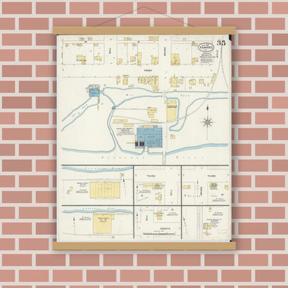Old map wall art mockup — magnetic wood frame on brick wall — Sanborn Fire Insurance Map from Kankakee, Kankakee County, Illinois (1907), Sheet #0035