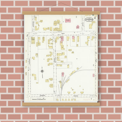 Old map wall art mockup — magnetic wood frame on brick wall — Sanborn Fire Insurance Map from Ashburnham, Worcester County, Massachusetts (1909), Sheet #0004