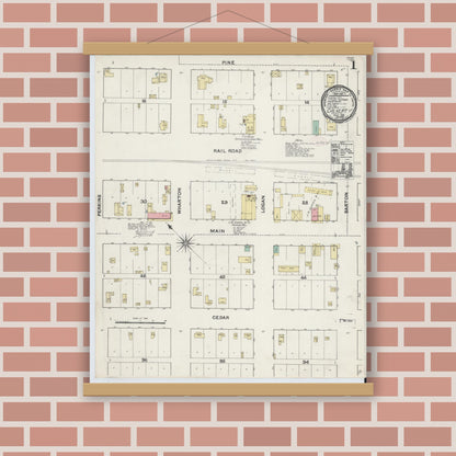 Old map wall art mockup — magnetic wood frame on brick wall — Sanborn Fire Insurance Map from Calvert, Robertson County, Texas (1891) - Complete Map Set