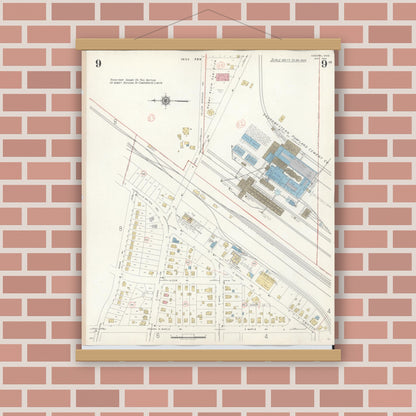 Old map wall art mockup — magnetic wood frame on brick wall — Sanborn Fire Insurance Map from Osborn, Greene County, Ohio (1943), Sheet #0009