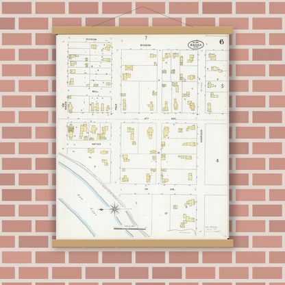 Old map wall art mockup — magnetic wood frame on brick wall — Sanborn Fire Insurance Map from Anoka, Anoka County, Minnesota (1904), Sheet #0006