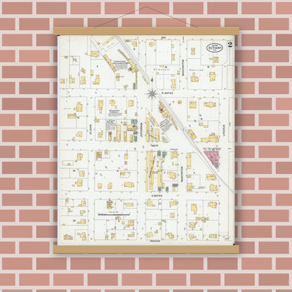 Old map wall art mockup — magnetic wood frame on brick wall — Sanborn Fire Insurance Map from Bethany, Moultrie County, Illinois (1901), Sheet #0002