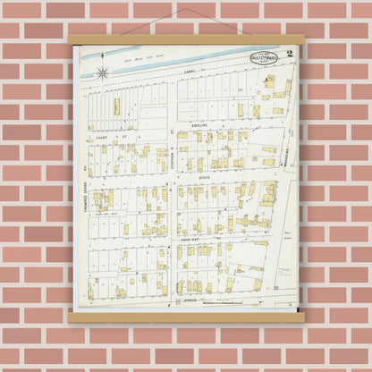 Old map wall art mockup — magnetic wood frame on brick wall — Sanborn Fire Insurance Map from Sault Sainte Marie, Chippewa County, Michigan (1895), Sheet #0002