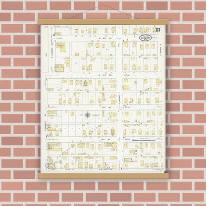 Old map wall art mockup — magnetic wood frame on brick wall — Sanborn Fire Insurance Map from Cloquet, Carlton County, Minnesota (1911), Sheet #0013