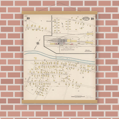 Old map wall art mockup — magnetic wood frame on brick wall — Sanborn Fire Insurance Map from Galeton, Potter County, Pennsylvania (1923), Sheet #0010